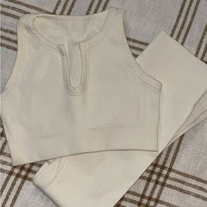 Cream Ribbed Tank and Leggings Set